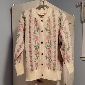Haptics Women's Floral Cardigan - Cream, Pink, and Green